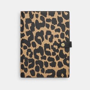 Coach Notebook pebble leather With Leopard Print Tan/Black CBG94